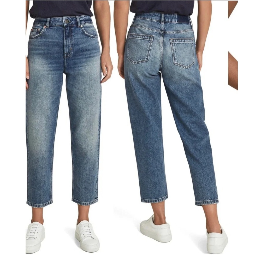 Reiss Elle High Rise Straight Leg Jeans Denim Rigid Cropped Size 26 Designer